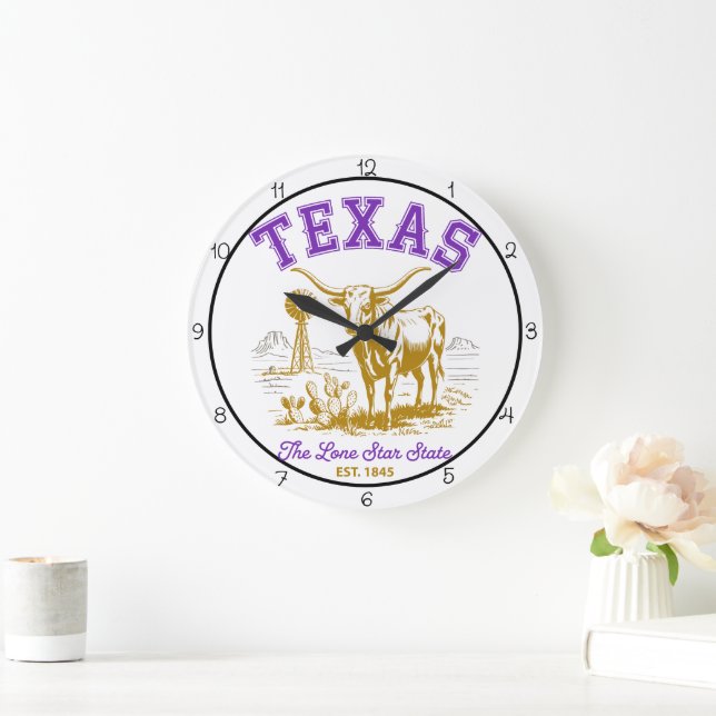 Texas Lone Star State Longhorn Large Clock (Home)