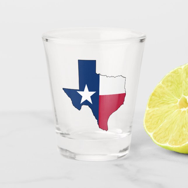 Texas Lonestar State Map with Texas Flag Fun Texan Shot Glass (Front)