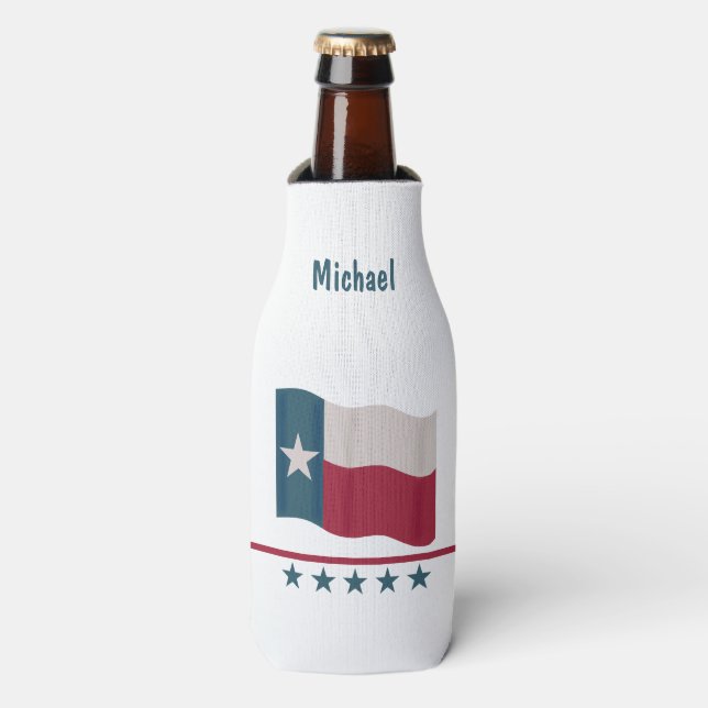 Texas Long Star Flag Name Personalised Bottle Cooler (Bottle Front)