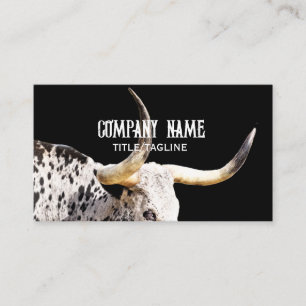 Texas longhorn black and white cow country business card