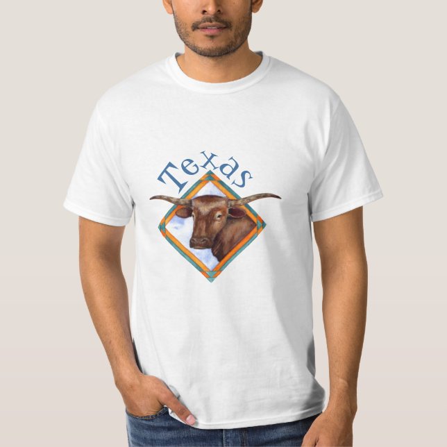 Texas Longhorn Cattle Cow Bull Design T-Shirt (Front)