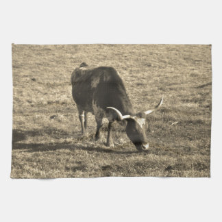 Texas Longhorn Cattle Cow Photo Rustic Tea Towel