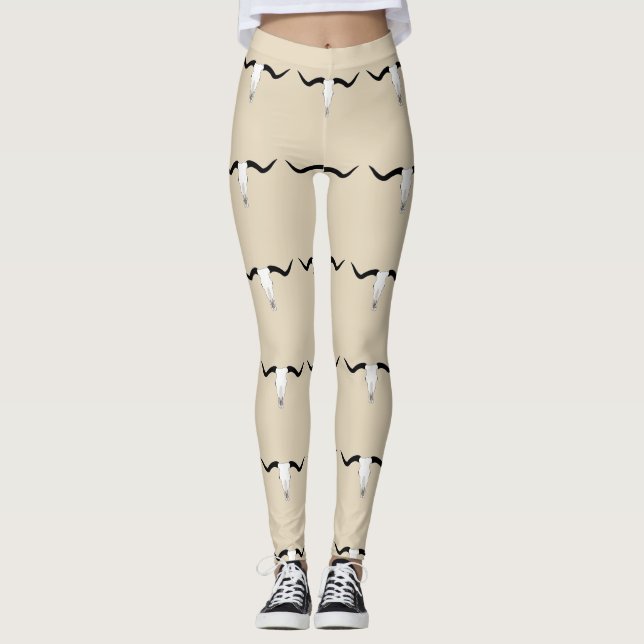 Texas Longhorn Cattle Skull - Horns Pattern Leggings (Front)