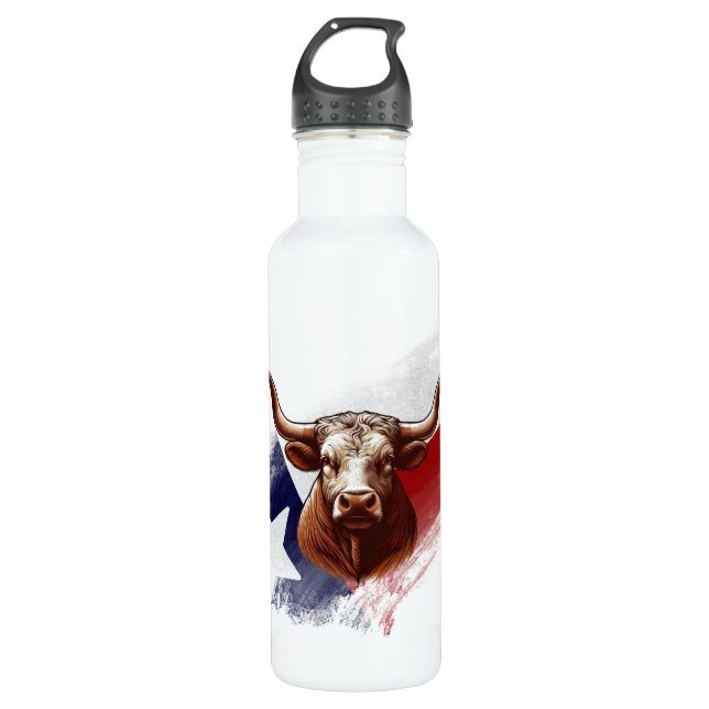 Texas longhorn cow 710 ml water bottle (Front)