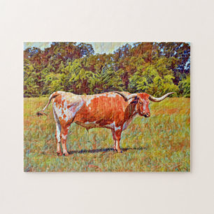 Texas Longhorn Cow Art Puzzle