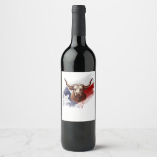 Texas longhorn cow wine label