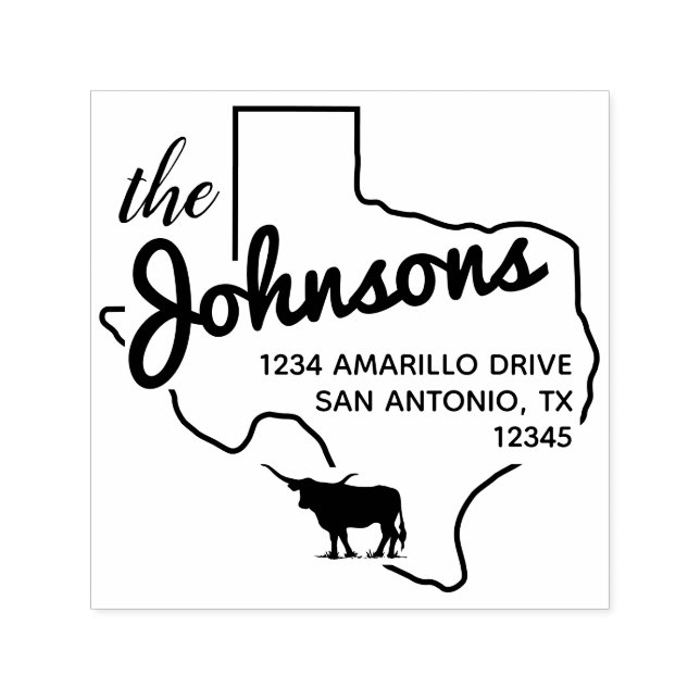 Texas Longhorn Silhouette Family Address Self-inking Stamp (Design)