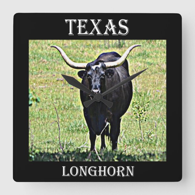 Texas Longhorn Square Wall Clock (Front)