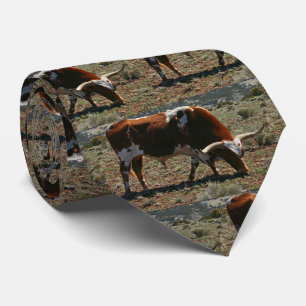 Texas Longhorn Steer  Print On Necktie