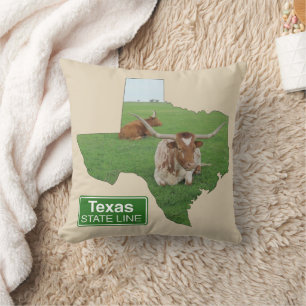 Texas Longhorn Steer State Line Sign ANY COLOR Cushion
