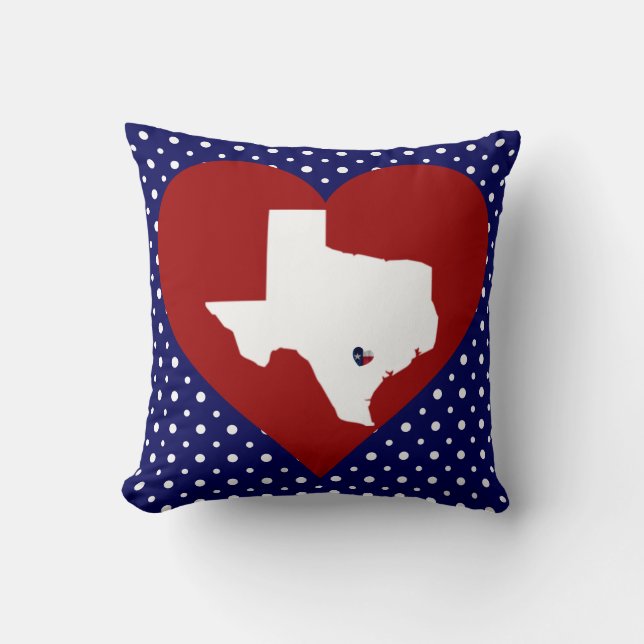 Texas Love, Navy w Dots, Red Heart, Texas Map Cushion (Front)