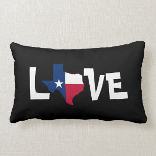 Texas LOVE, w/ State Map/Lone Star, White Letters Lumbar Cushion