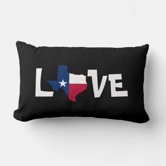 Texas LOVE, w/ State Map/Lone Star, White Letters Lumbar Cushion (Front)