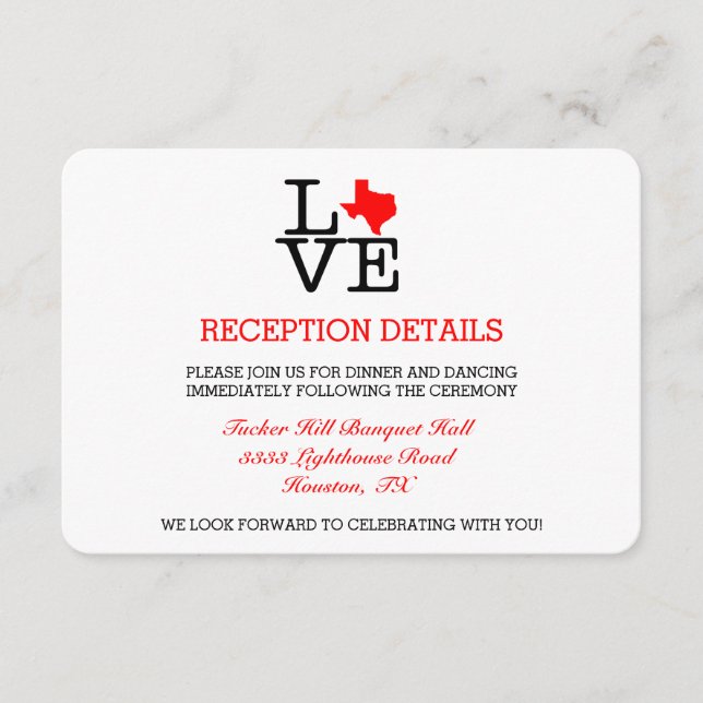 Texas Love Wedding Reception Card (Front)