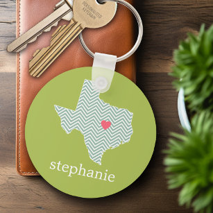 Texas Love with Custom Heart and Family Name Key Ring