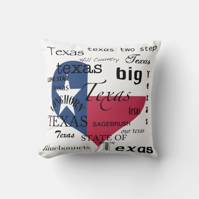Texas Love-Word-cloud+Texas Heart Shaped Flag Cushion (Front)