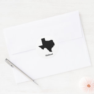 Texas Map - Black and White Modern Midland Map Classic Round Sticker