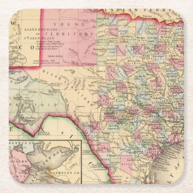 Texas Map by Mitchell Square Paper Coaster (Front)