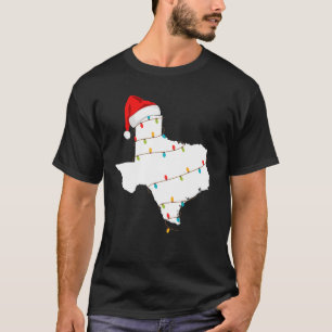 Texas Map Christmas With Santa Hat Xmas Lights T-Shirt