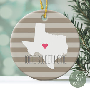 Texas Map Home State Love with Custom Heart Ceramic Ornament