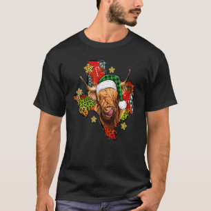 Texas Map Merry Chrismtas Santa Scottish Highland T-Shirt