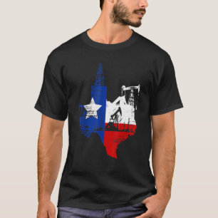 Texas Map Oildfield Worker Gasoline Petroleum USA T-Shirt