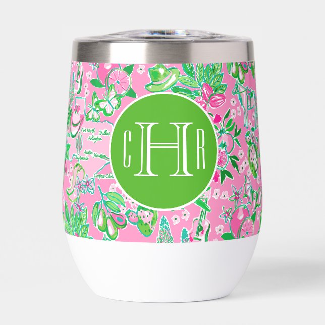Texas Map Pink & Green Preppy Pattern Monogrammed (Front)