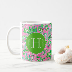 Texas Map Pink & Green Preppy Pattern Monogrammed Coffee Mug