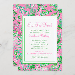 Texas Map Pink & Green Preppy Pattern Party Invitation
