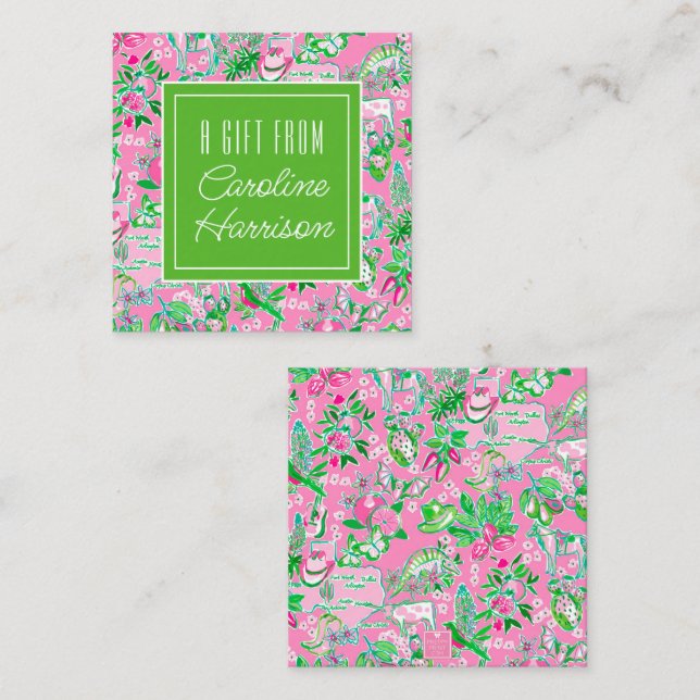 Texas Map Pink & Green Preppy Pattern Personalised Card (Front/Back)