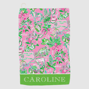 Texas Map Pink & Green Preppy Pattern Personalised Golf Towel