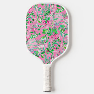 Texas Map Pink & Green Preppy Pattern Pickleball Paddle