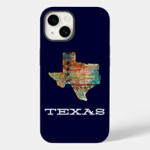 Texas Map Rustic Stained Wood Style on Blue