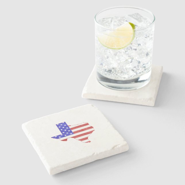 Texas Map Shaped American Flag Patriotic Stone Coaster (Side)