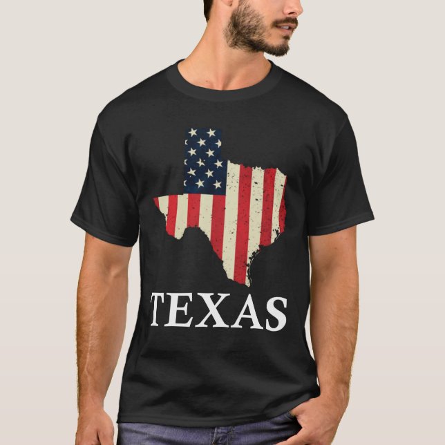 Texas Map State American Flag 4th Of July Pride T-Shirt (Front)