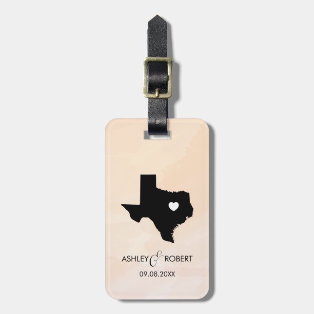Texas Map Wedding Luggage Tag, Custom Gift Tag (Front Vertical)