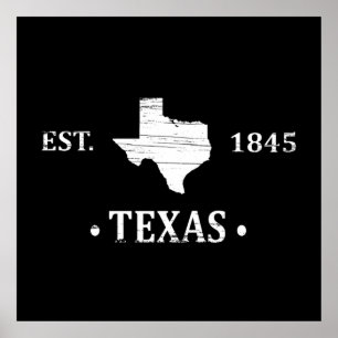 Texas map white the lone star state poster