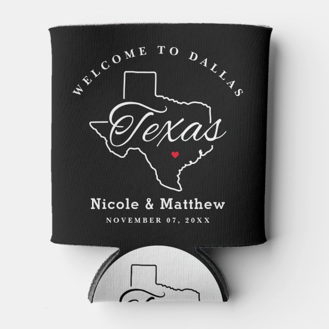 Texas Minimalist Wedding Welcome Can Cooler (Front)