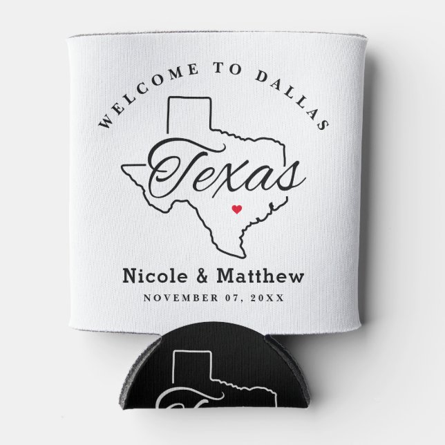 Texas Minimalist Wedding Welcome Can Cooler (Front)