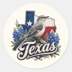 Texas Mockingbird With Bluebonnet Flowers Stickers