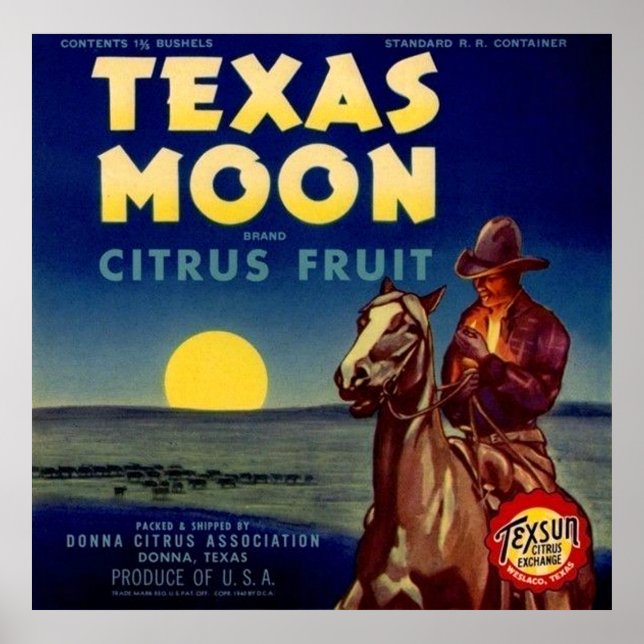 Texas Moon Citrus Fruit Crate Label Poster (Front)