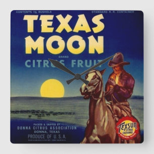 Texas Moon Citrus Fruit Crate Label Square Wall Clock