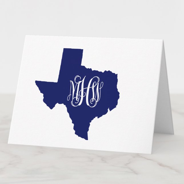 Texas Navy White 3 Initial Vine Monogram DIY BG Thank You Card (Creator Uploaded)