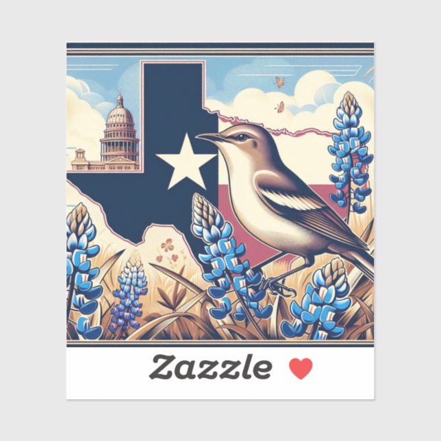 Texas Northern Mockingbird and Bluebonnet Flower (Sheet)