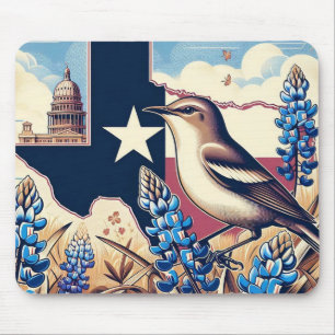 Texas Northern Mockingbird and Bluebonnet Flower Mouse Pad