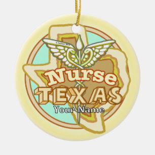 Texas Nurse Caduceus  Ceramic Ornament