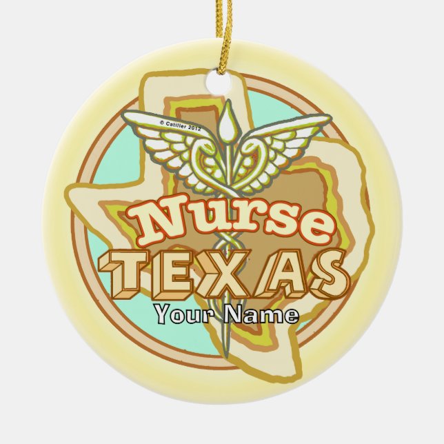 Texas Nurse Caduceus  Ceramic Ornament (Front)
