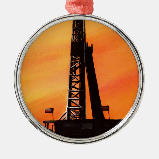 Texas Oil Rig Metal Ornament (Front)