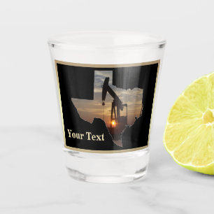 Texas Oil Well Pump Jack  With Sunset Personalized Shot Glass