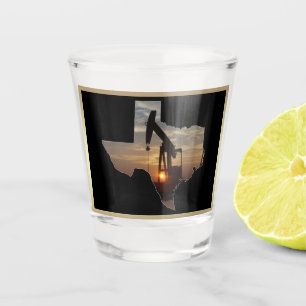 Texas Oil Well Pump Jack With Sunset Shot Glass